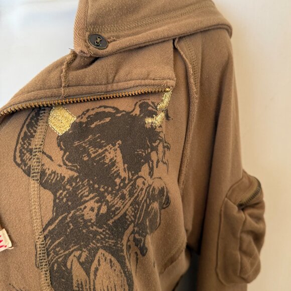 Johnny Was Los Angeles Khaki Two-Way Zip Hoodie Medium - Picture 5 of 13